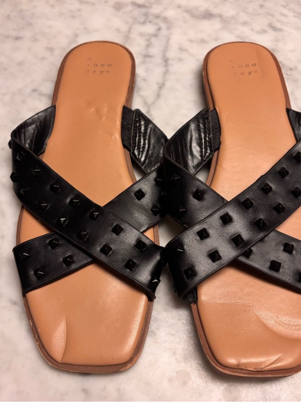 a new day Black Crisscross Stud Slide Sandals